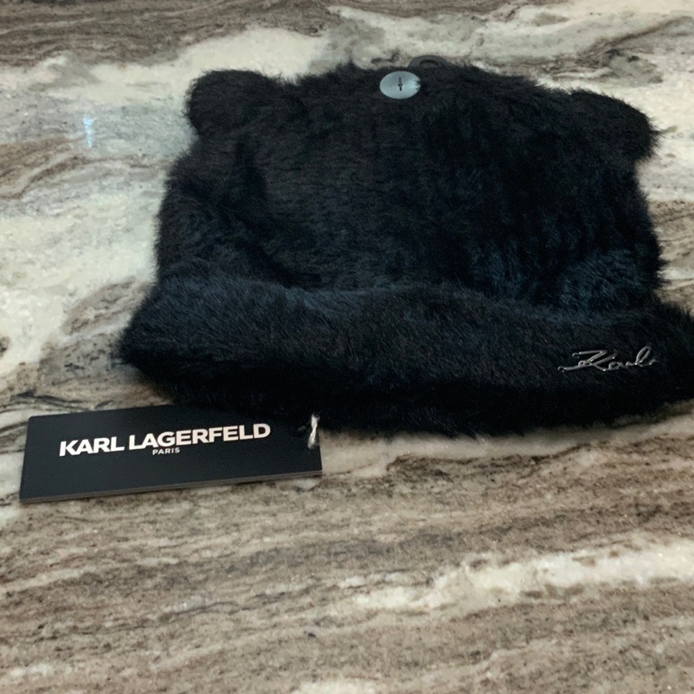 Karl Lagerfeld Elegant Black Fur Hat